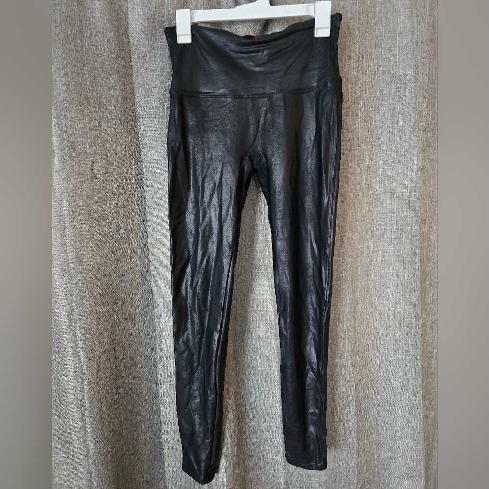 SPANX Faux Leather Ankle Leggings Women's Size L Very Black 50184R